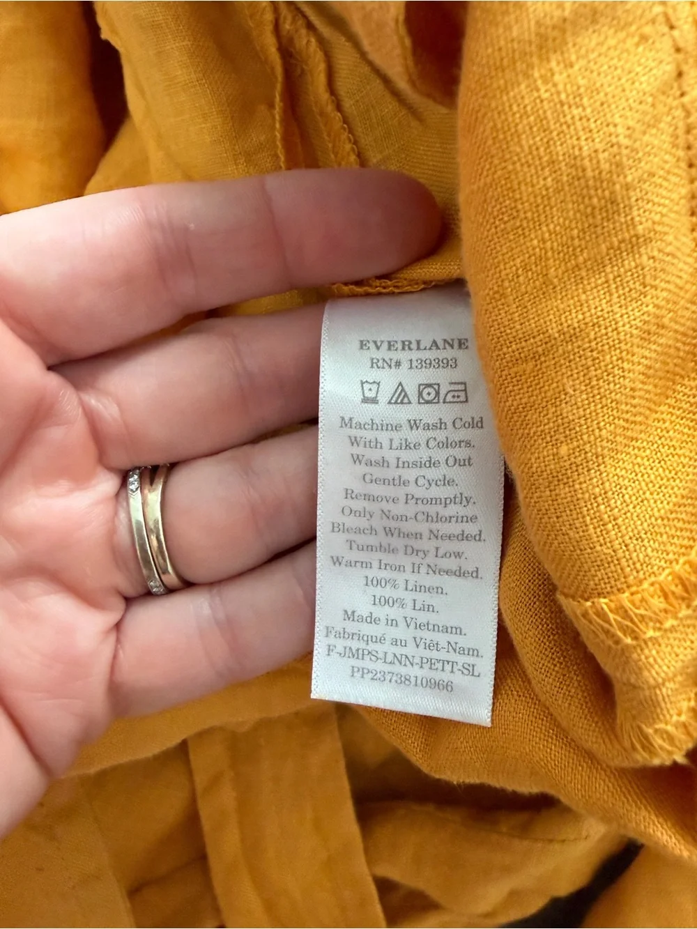 Everlane Linen Square Neck Sleeveless Wide Leg Jumpsuit Marigold Yellow 0P